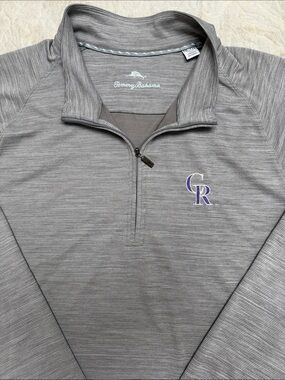 Tommy Bahama Gray Half-Zip Pullover with Purple/White CR Logo